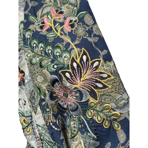 ETHNC blue/gray kimono wrap top, statement, global, romantic, artisan, statement - Picture 4 of 6